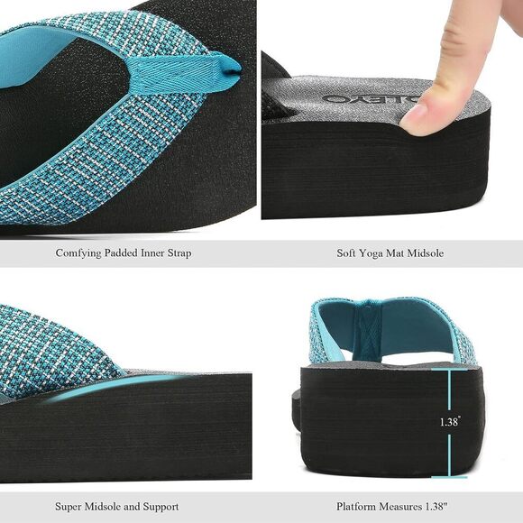 Wedge Sandals with Stylish Straps for Women Dressy Comfortable Lake Blue - Picture 3 of 5